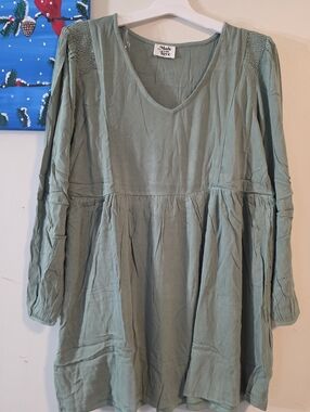 Sage Green V-Neck Babydoll Tunic